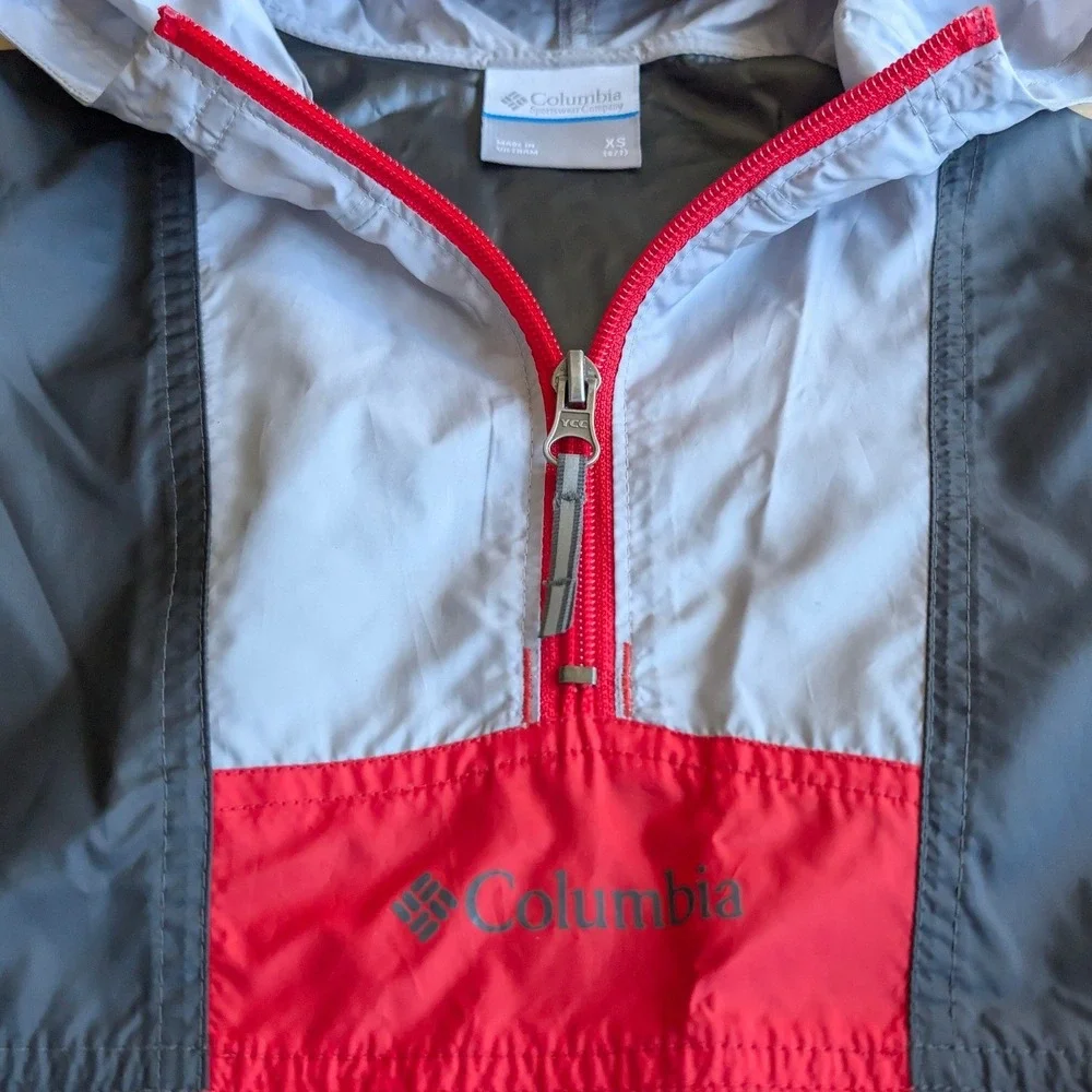 Columbia Kids XS 6/7 Windbreaker Jacket‎ Half Zip Colorblock Grey Black Red